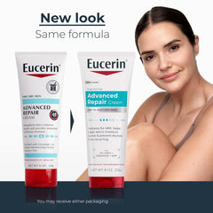Eucerin Advanced Repair Body Cream, Urea Enriched, Unscented Body Cream for Dry Skin With Triple Moisturizing Complex, 8 OZ Tube (Pack of 12)